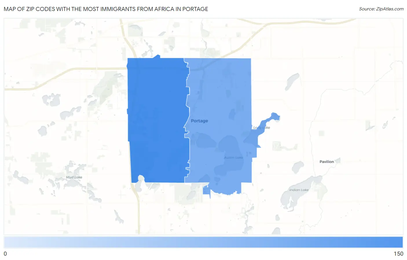 Zip Codes with the Most Immigrants from Africa in Portage Map