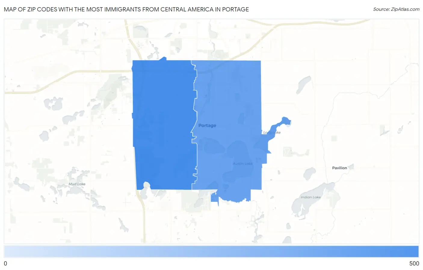 Zip Codes with the Most Immigrants from Central America in Portage Map