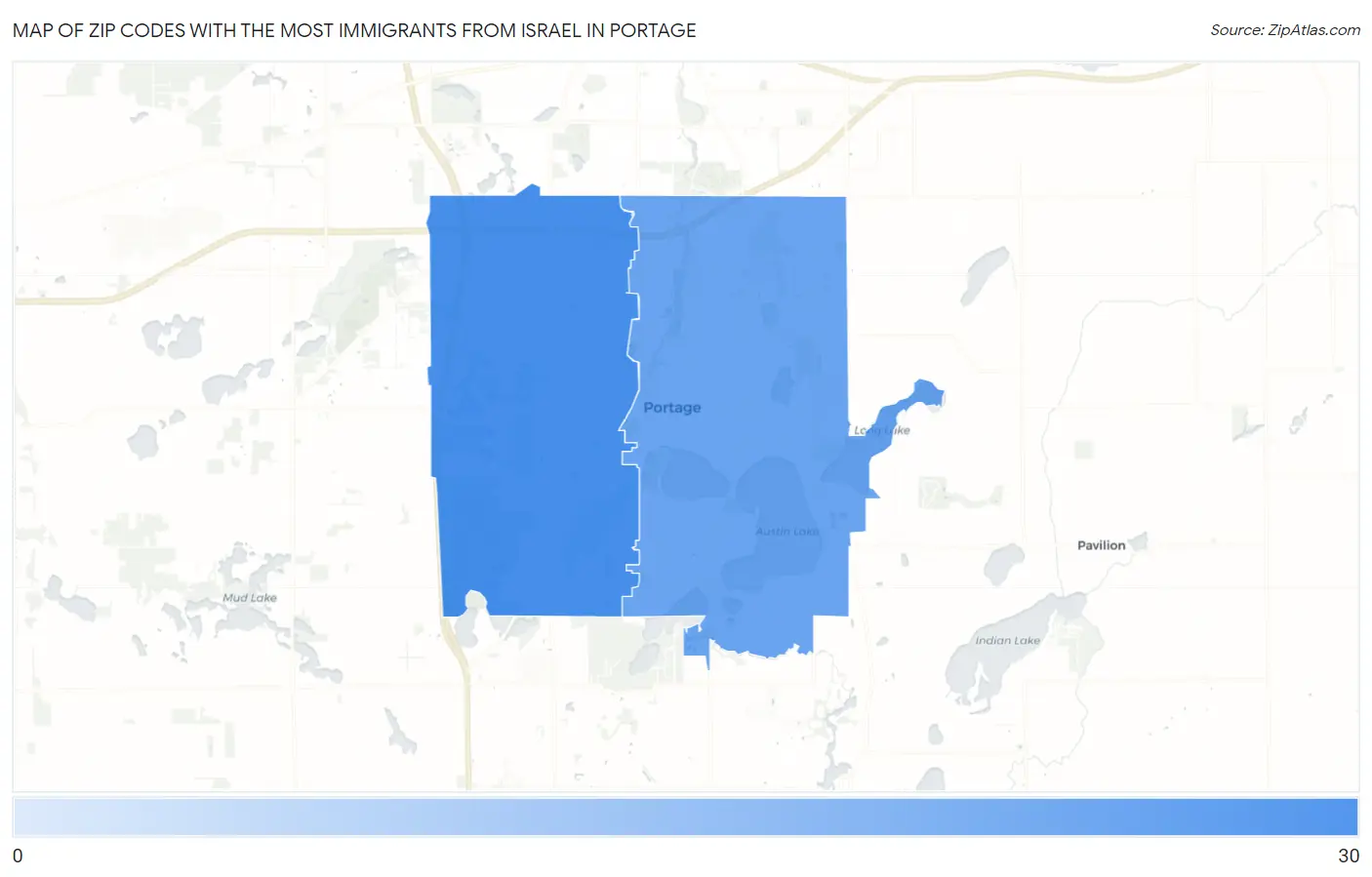 Zip Codes with the Most Immigrants from Israel in Portage Map