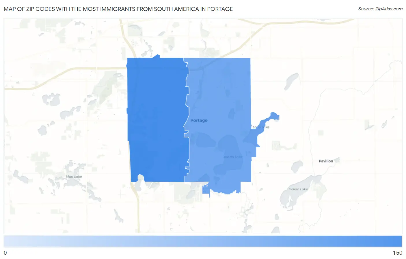 Zip Codes with the Most Immigrants from South America in Portage Map