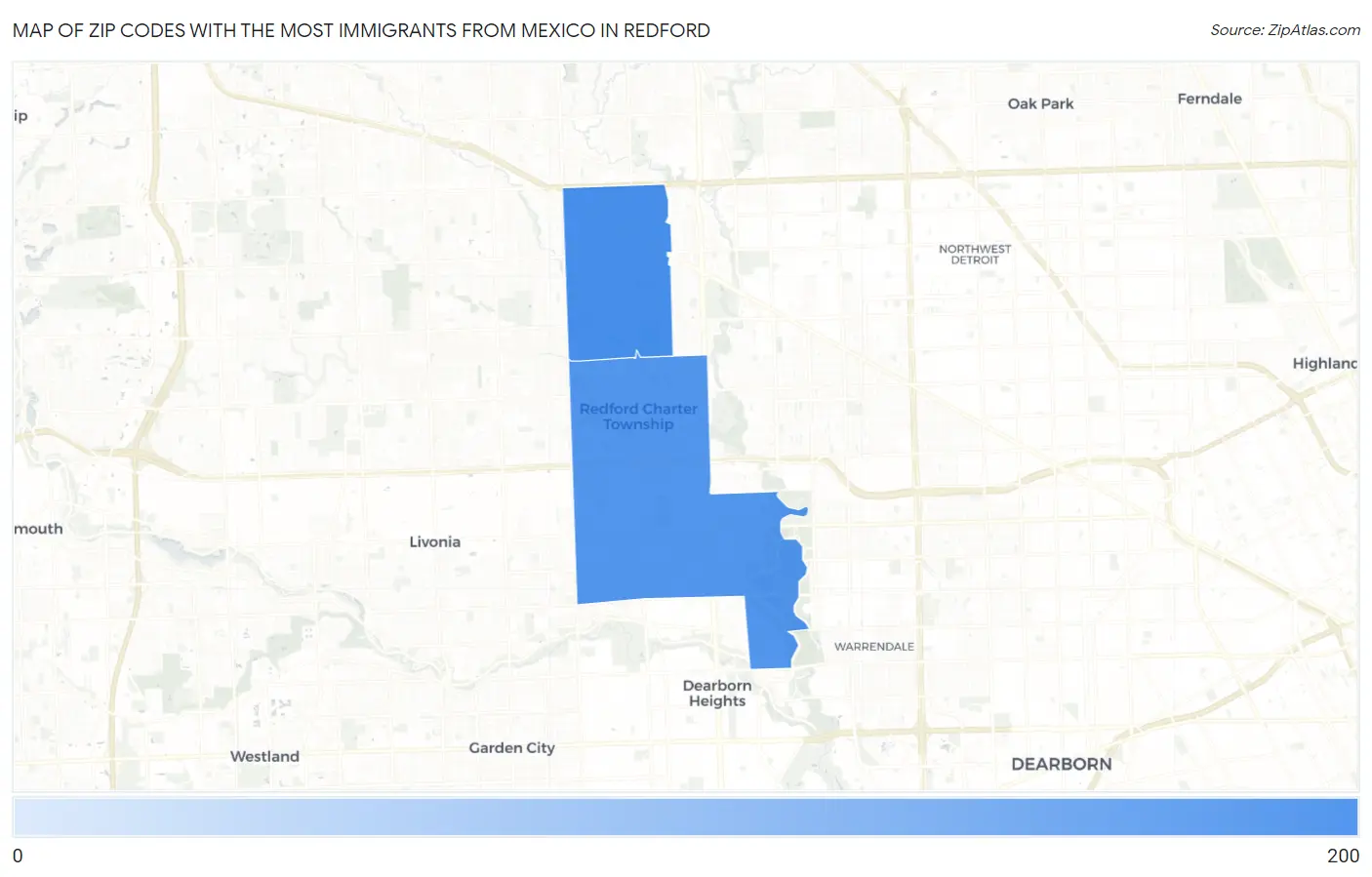 Zip Codes with the Most Immigrants from Mexico in Redford Map