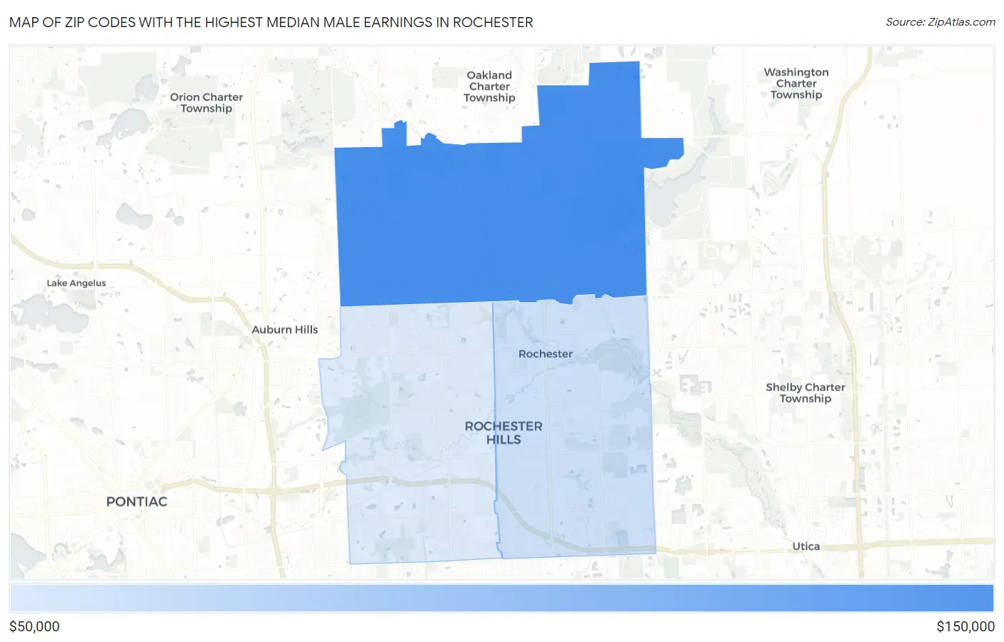 Zip Codes with the Highest Median Male Earnings in Rochester Map