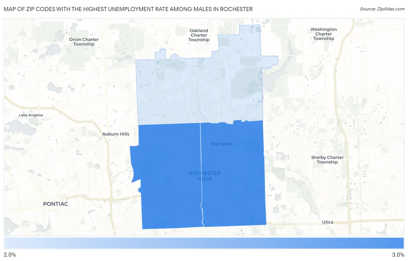 Zip Codes with the Highest Unemployment Rate Among Males in Rochester Map