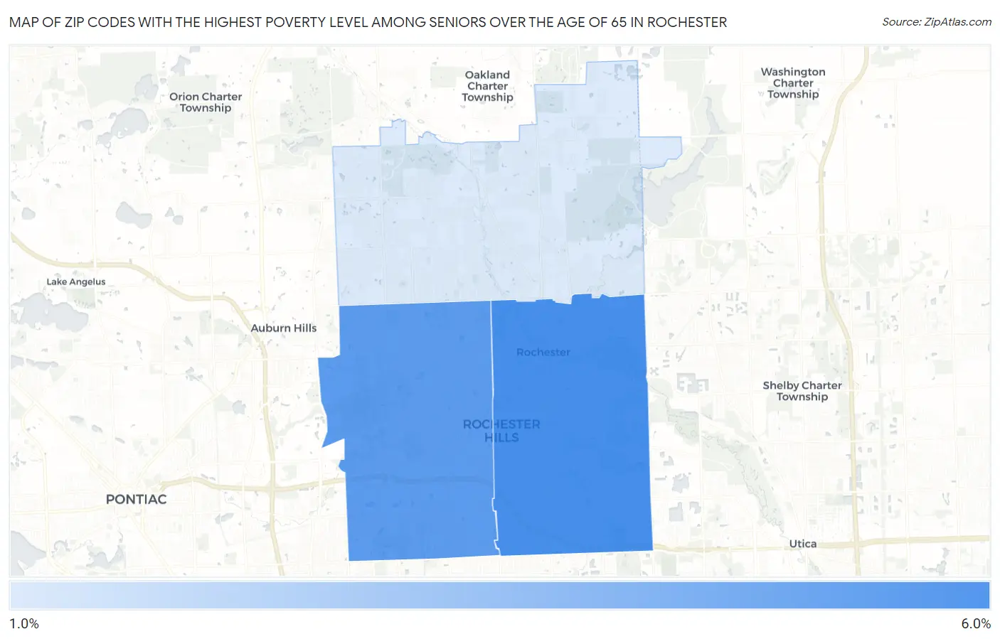 Zip Codes with the Highest Poverty Level Among Seniors Over the Age of 65 in Rochester Map