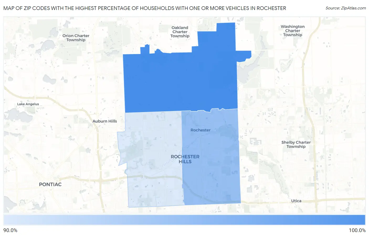 Zip Codes with the Highest Percentage of Households With One or more Vehicles in Rochester Map