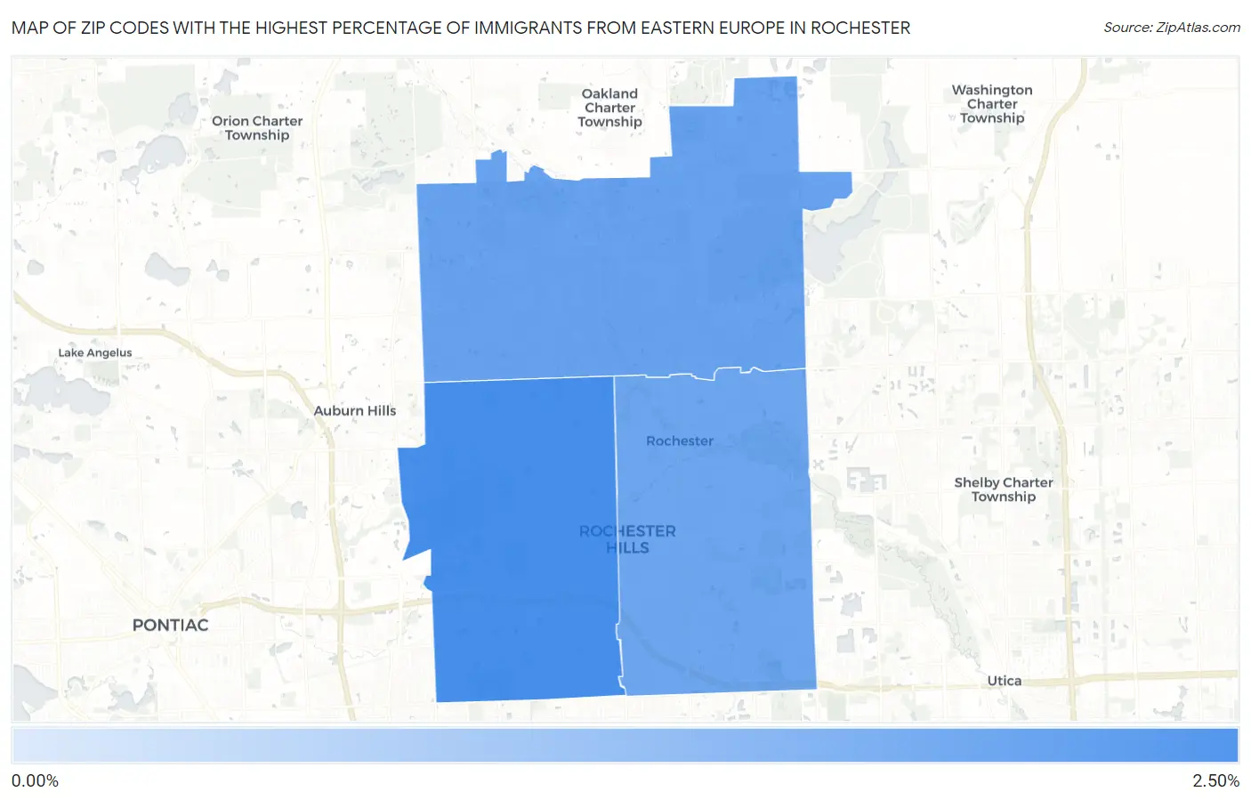 Zip Codes with the Highest Percentage of Immigrants from Eastern Europe in Rochester Map
