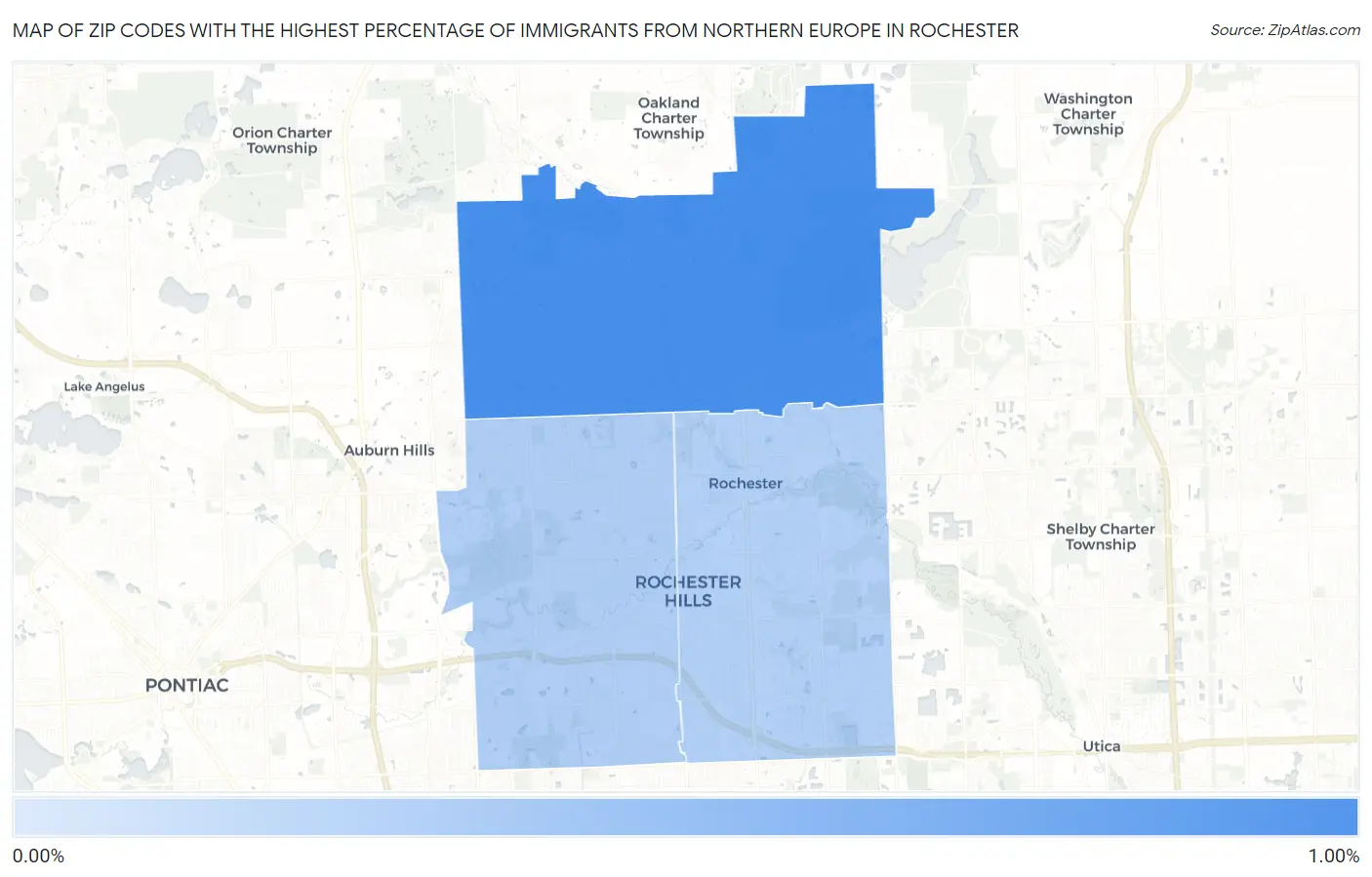 Zip Codes with the Highest Percentage of Immigrants from Northern Europe in Rochester Map