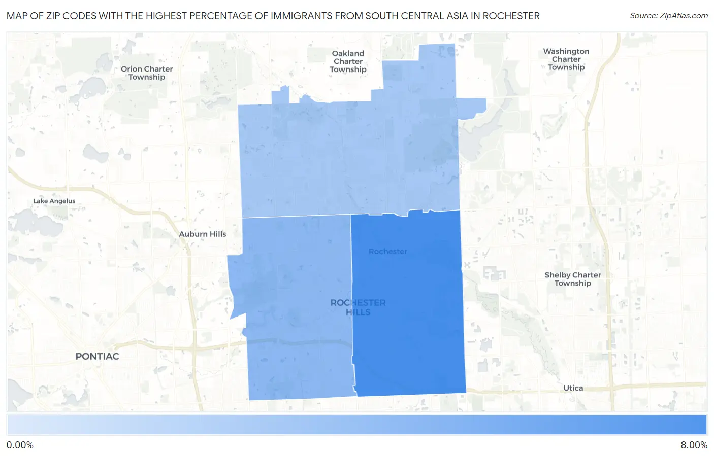 Zip Codes with the Highest Percentage of Immigrants from South Central Asia in Rochester Map