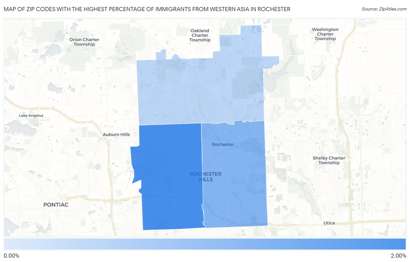 Zip Codes with the Highest Percentage of Immigrants from Western Asia in Rochester Map