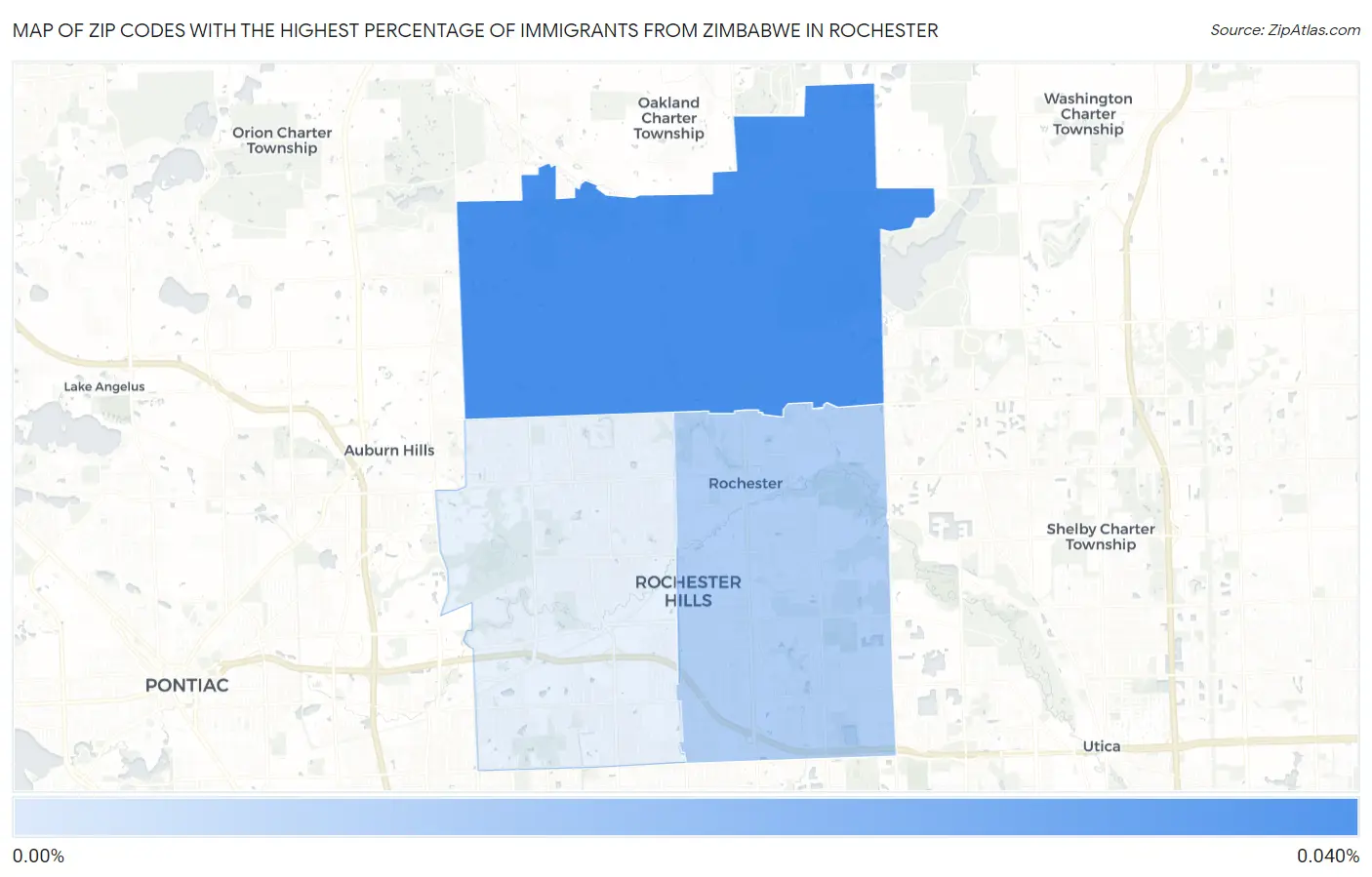 Zip Codes with the Highest Percentage of Immigrants from Zimbabwe in Rochester Map