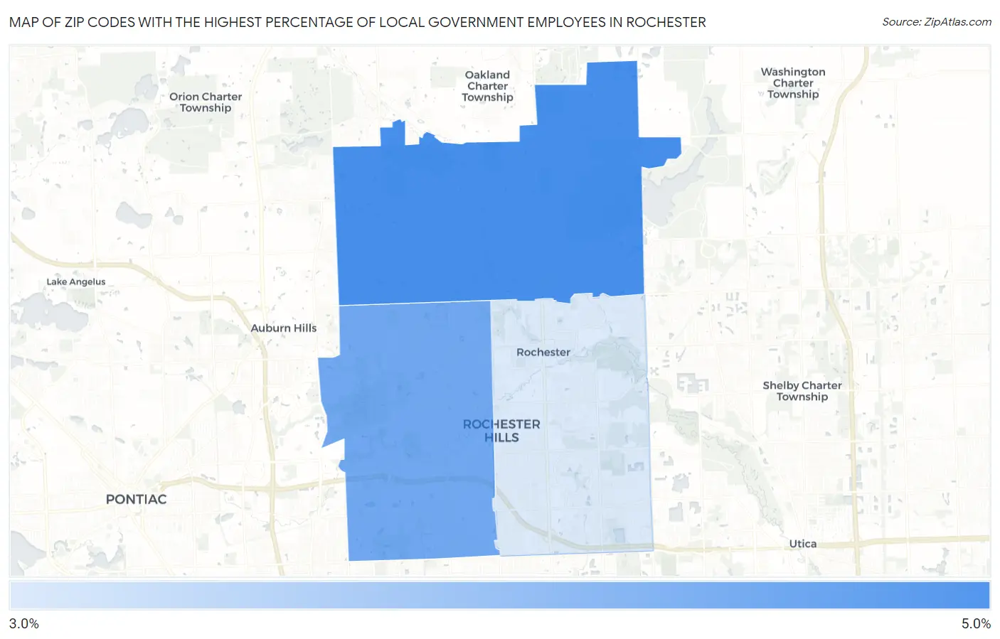 Zip Codes with the Highest Percentage of Local Government Employees in Rochester Map