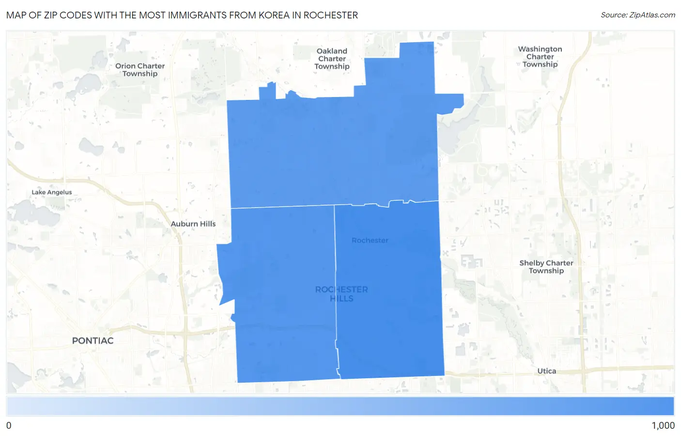 Zip Codes with the Most Immigrants from Korea in Rochester Map
