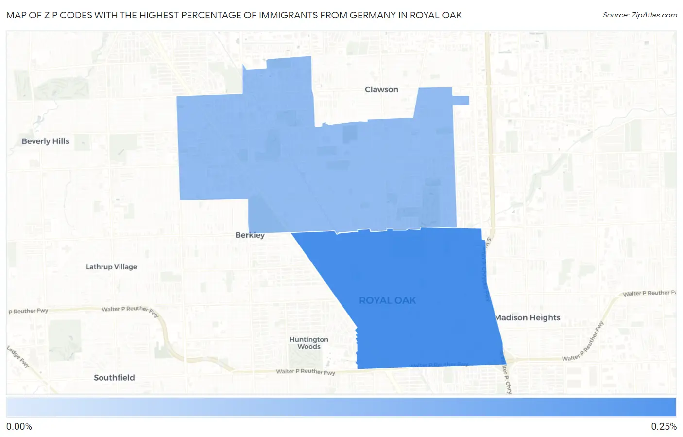 Zip Codes with the Highest Percentage of Immigrants from Germany in Royal Oak Map
