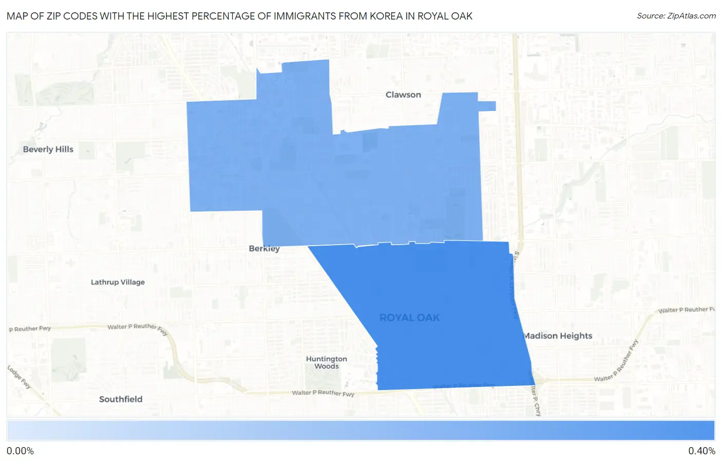 Zip Codes with the Highest Percentage of Immigrants from Korea in Royal Oak Map