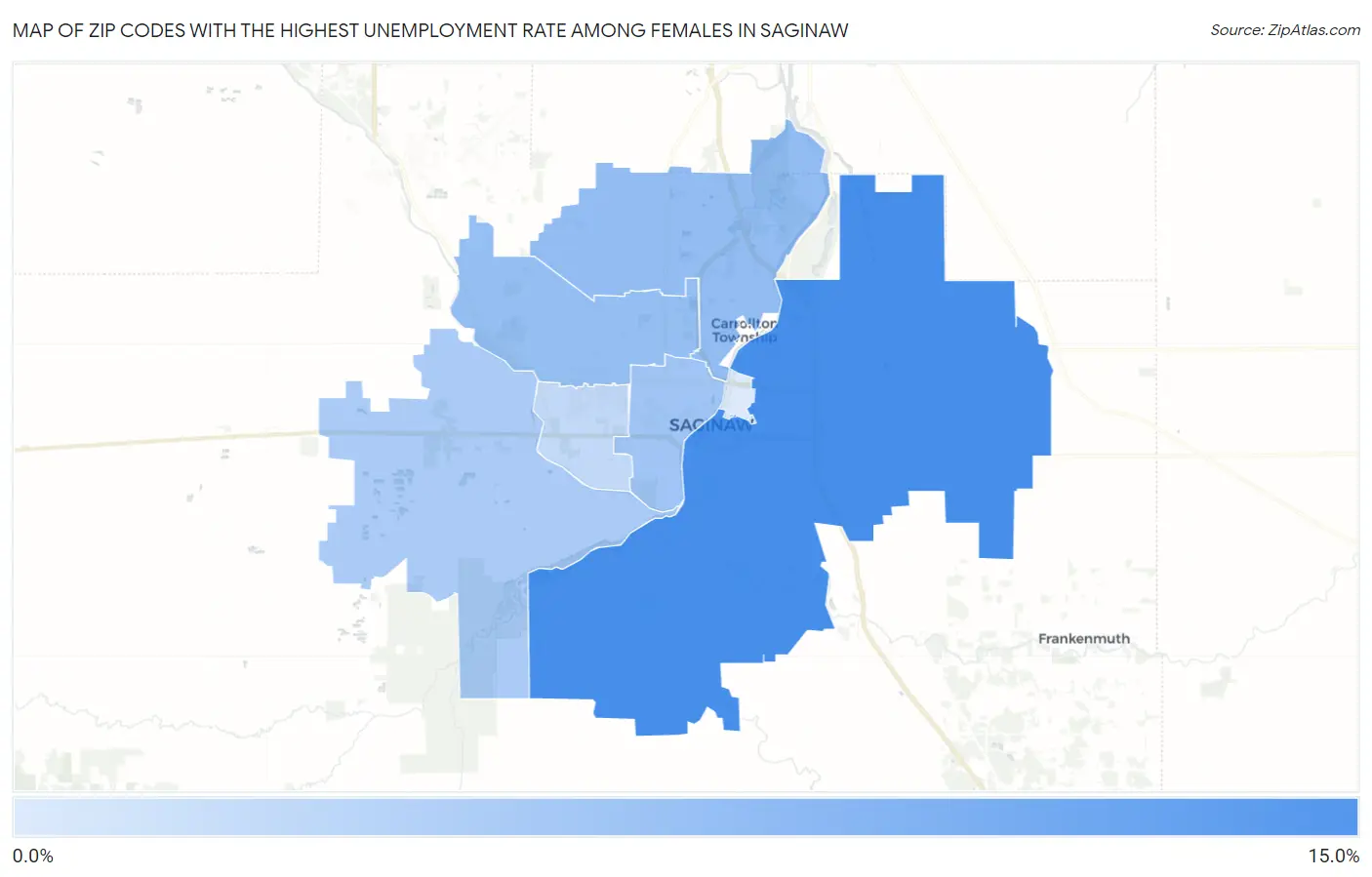 Zip Codes with the Highest Unemployment Rate Among Females in Saginaw Map
