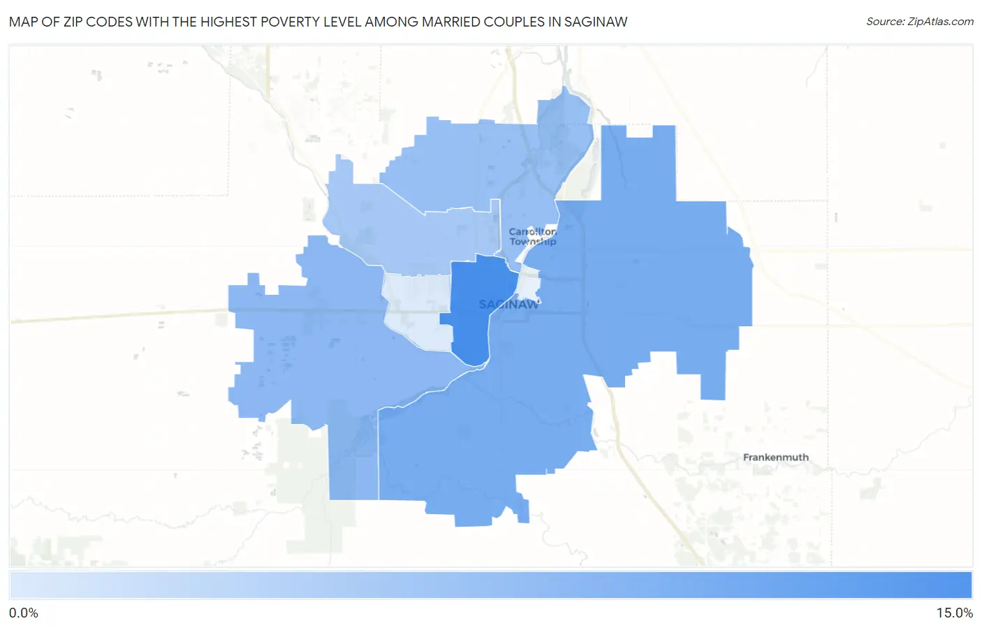 Zip Codes with the Highest Poverty Level Among Married Couples in Saginaw Map