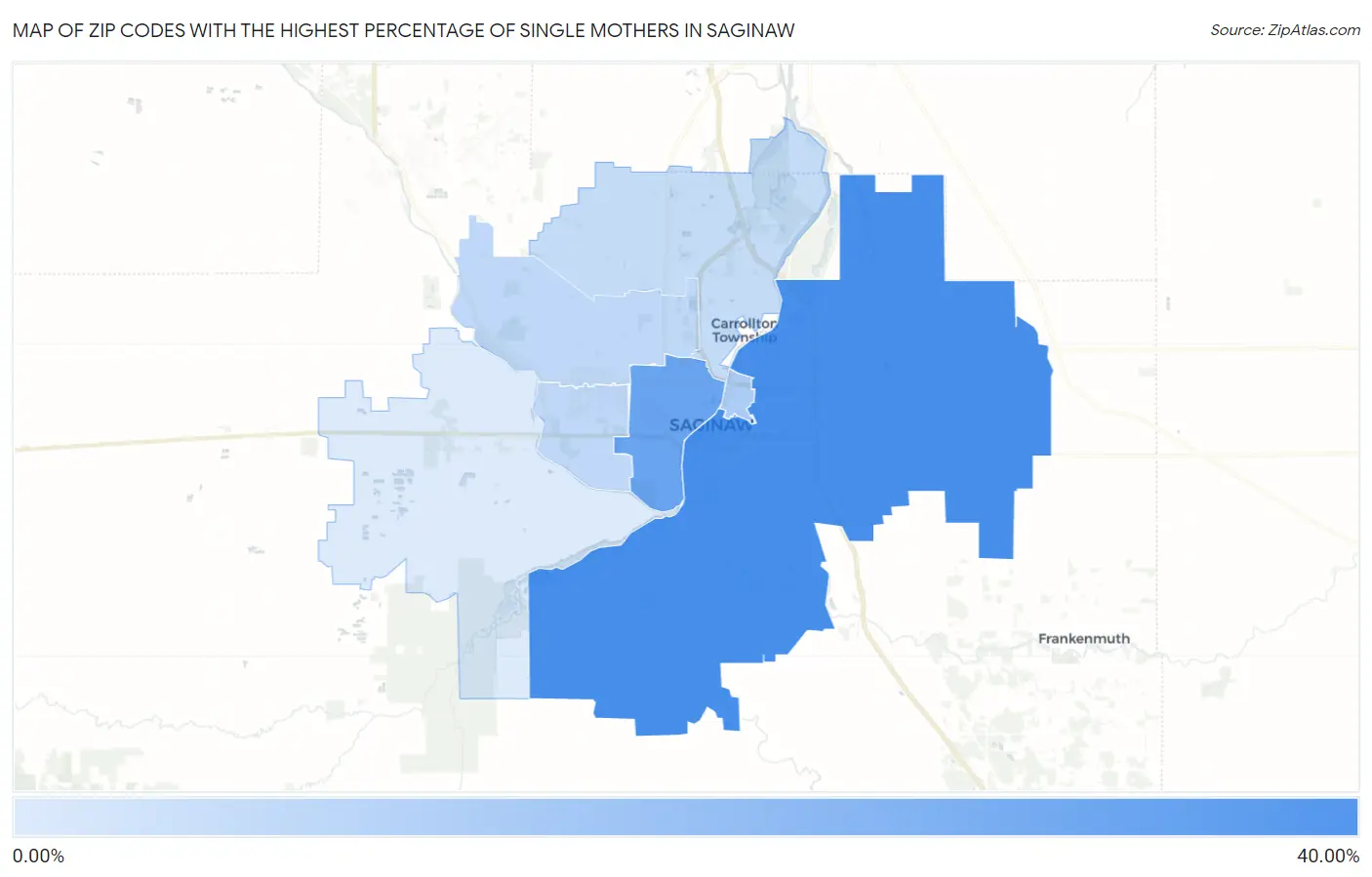 Zip Codes with the Highest Percentage of Single Mothers in Saginaw Map