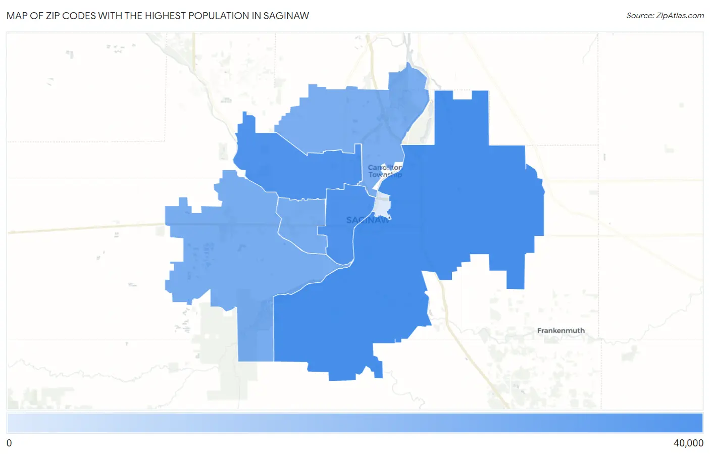Zip Codes with the Highest Population in Saginaw Map