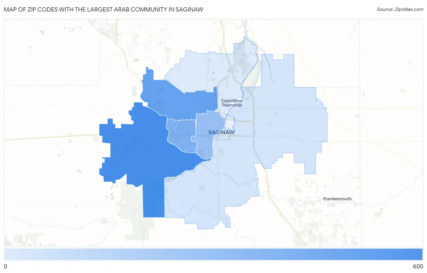 Zip Codes with the Largest Arab Community in Saginaw Map