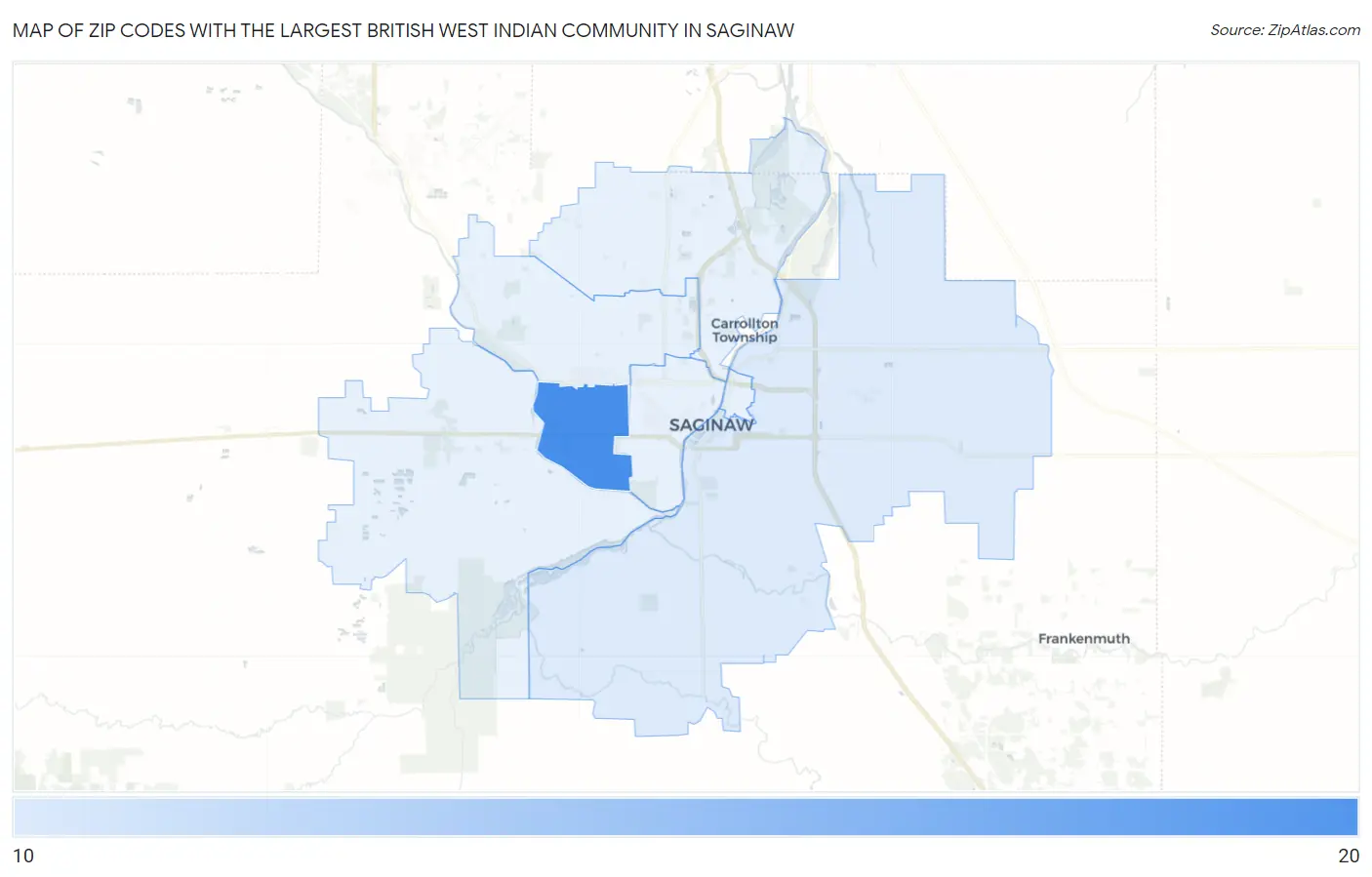 Zip Codes with the Largest British West Indian Community in Saginaw Map