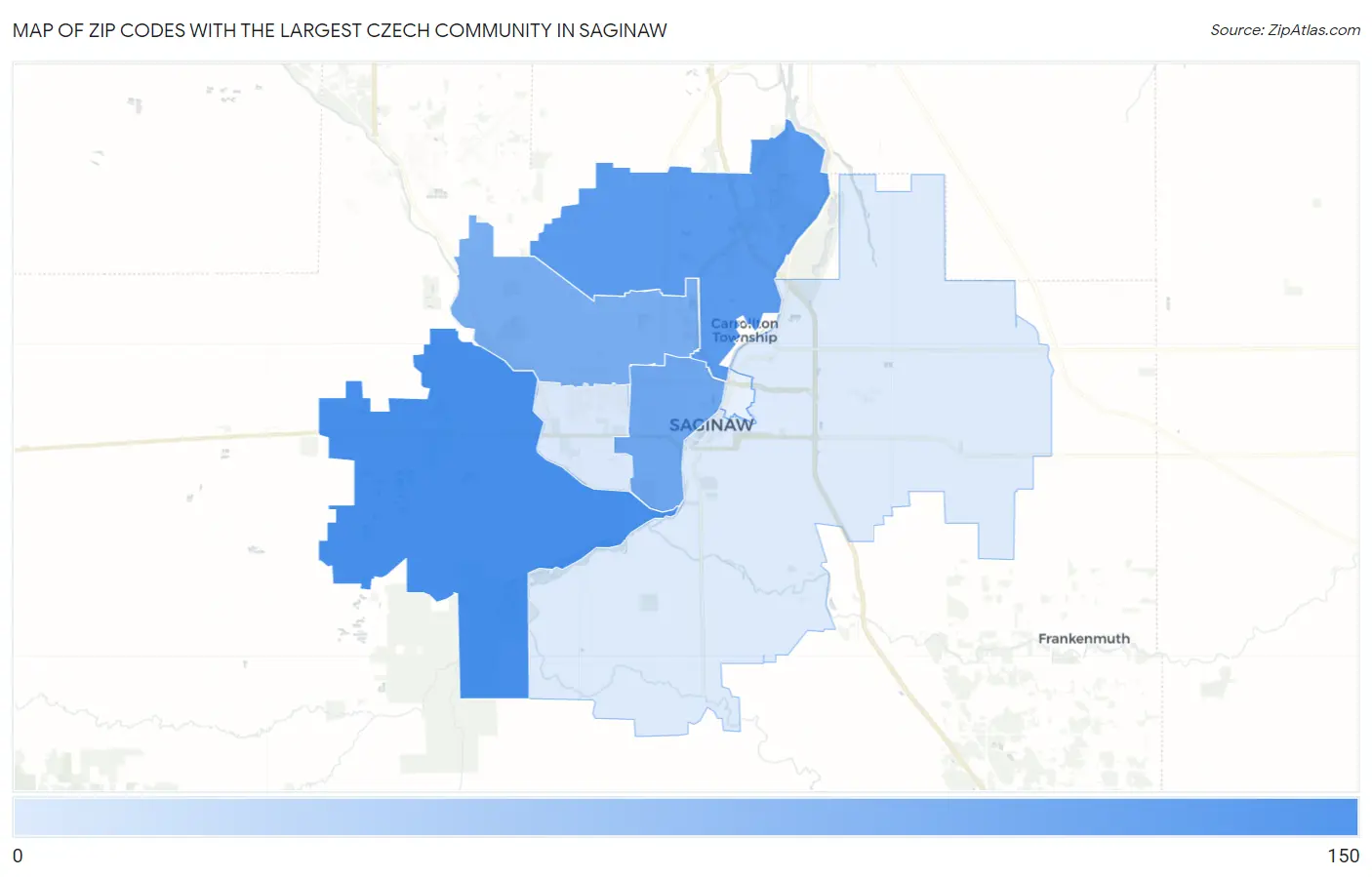 Zip Codes with the Largest Czech Community in Saginaw Map