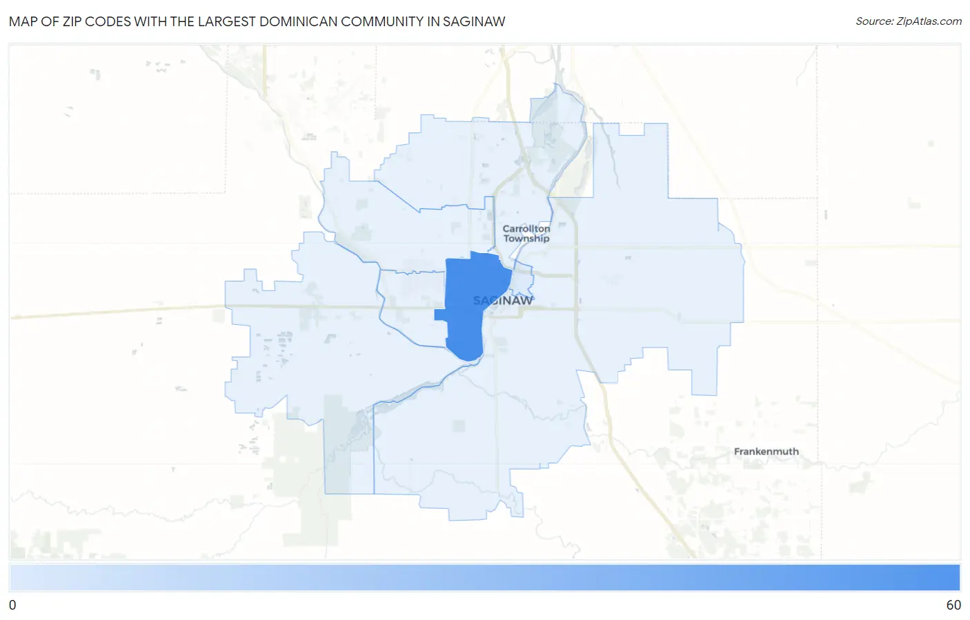 Zip Codes with the Largest Dominican Community in Saginaw Map