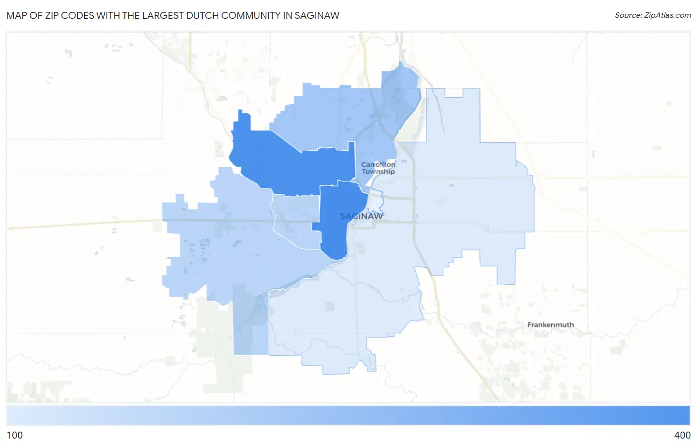 Zip Codes with the Largest Dutch Community in Saginaw Map