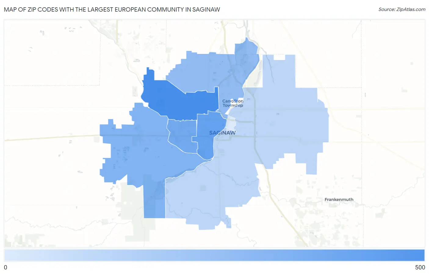 Zip Codes with the Largest European Community in Saginaw Map