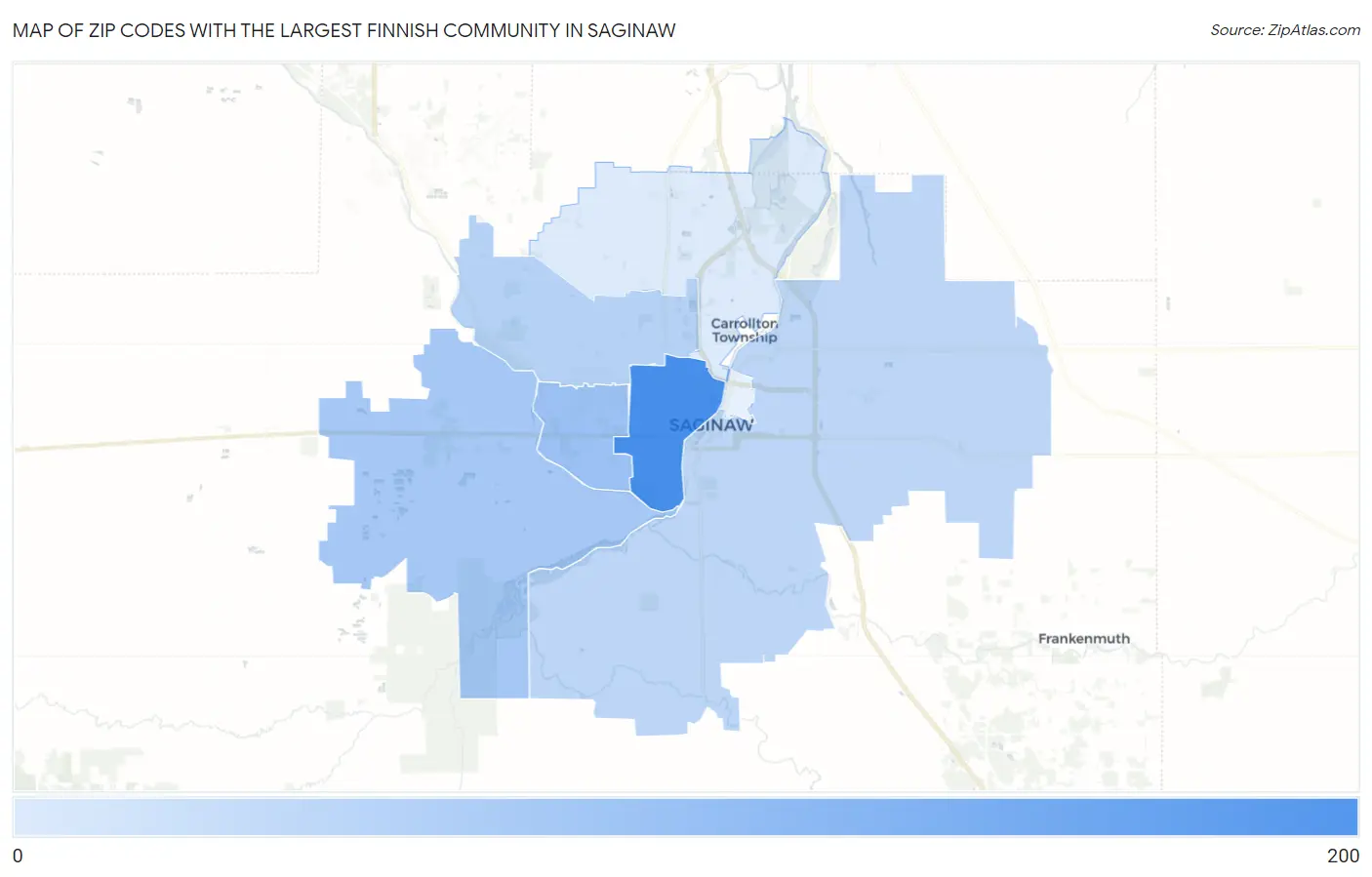 Zip Codes with the Largest Finnish Community in Saginaw Map