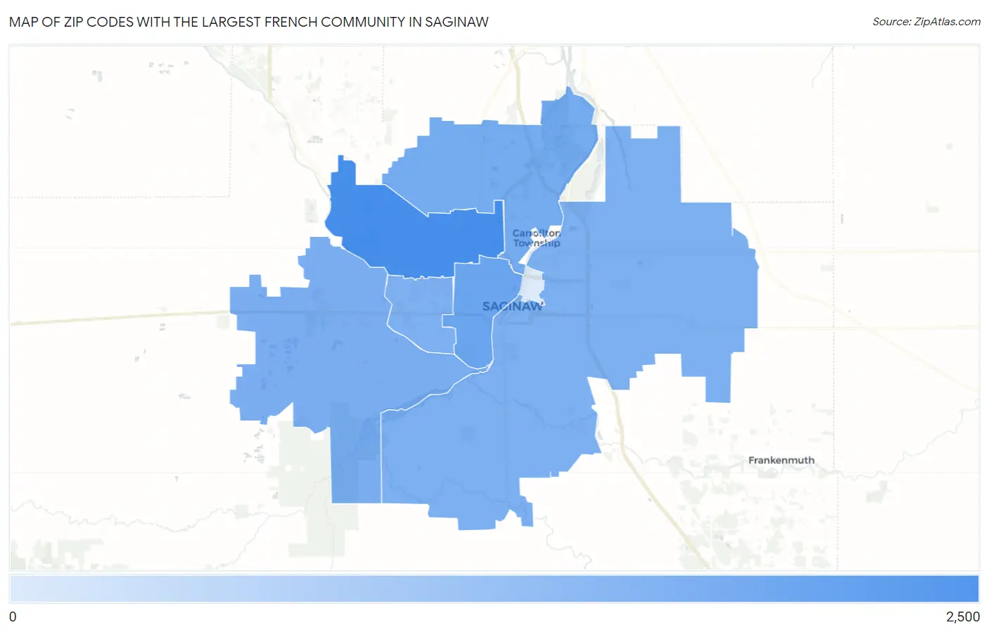 Zip Codes with the Largest French Community in Saginaw Map