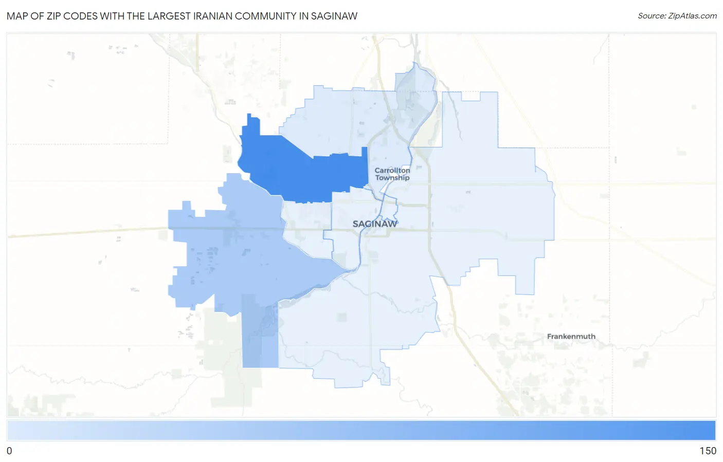 Zip Codes with the Largest Iranian Community in Saginaw Map