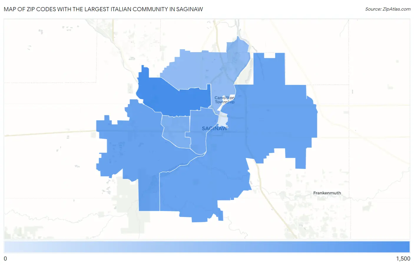 Zip Codes with the Largest Italian Community in Saginaw Map