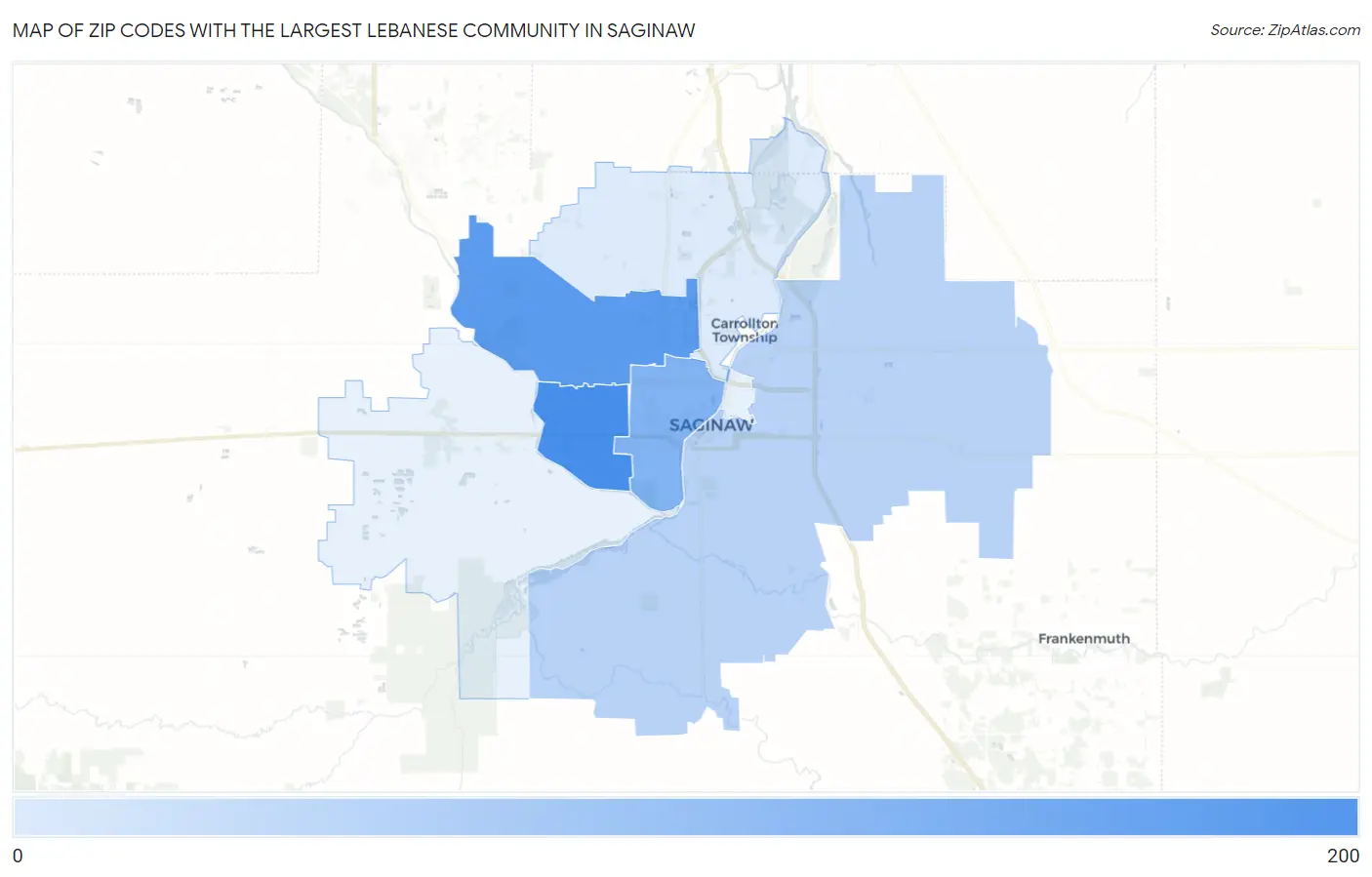 Zip Codes with the Largest Lebanese Community in Saginaw Map