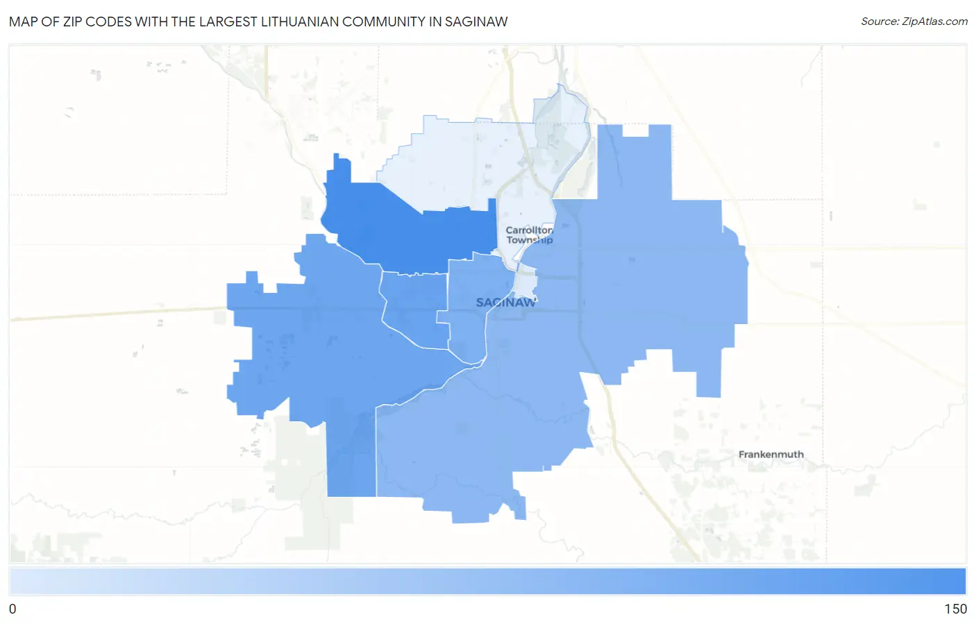 Zip Codes with the Largest Lithuanian Community in Saginaw Map
