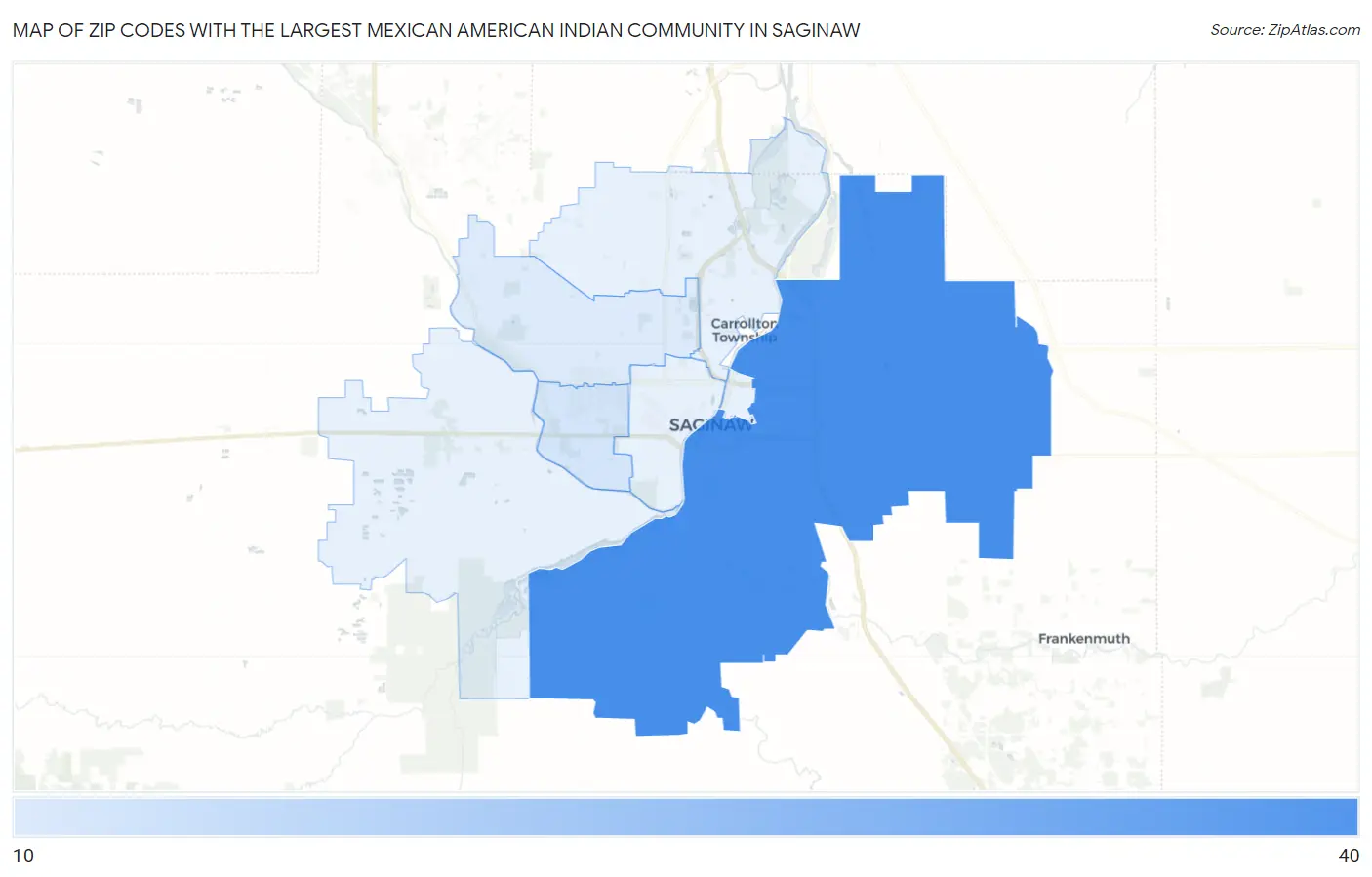 Zip Codes with the Largest Mexican American Indian Community in Saginaw Map
