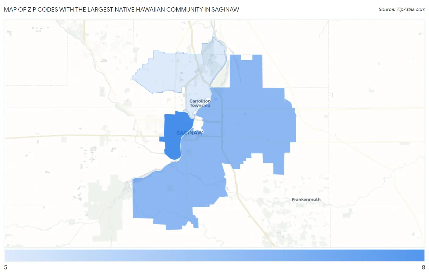 Zip Codes with the Largest Native Hawaiian Community in Saginaw Map