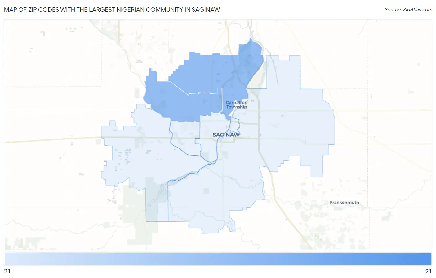 Zip Codes with the Largest Nigerian Community in Saginaw Map