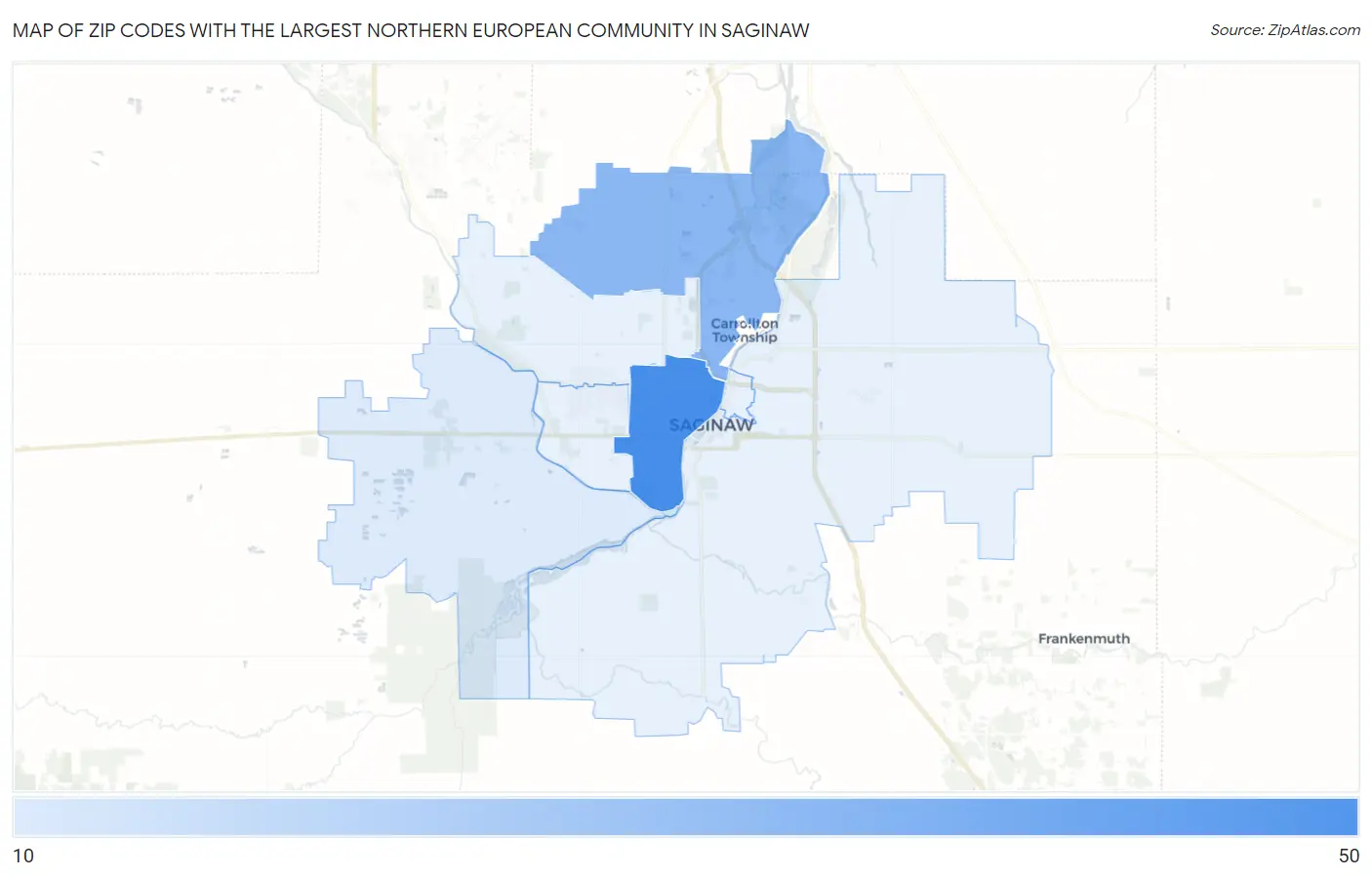 Zip Codes with the Largest Northern European Community in Saginaw Map