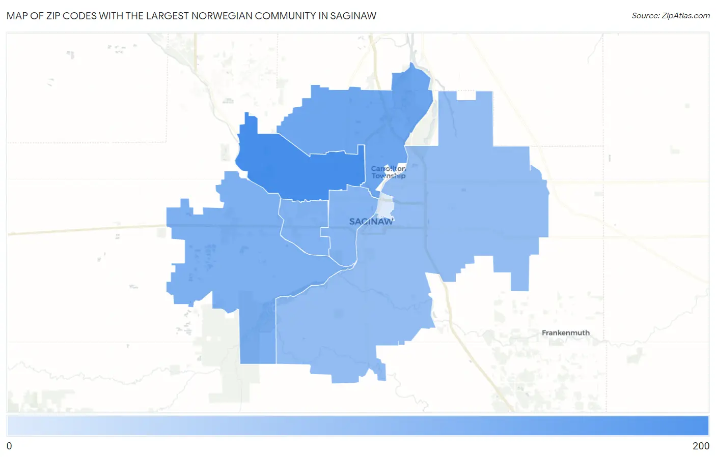 Zip Codes with the Largest Norwegian Community in Saginaw Map