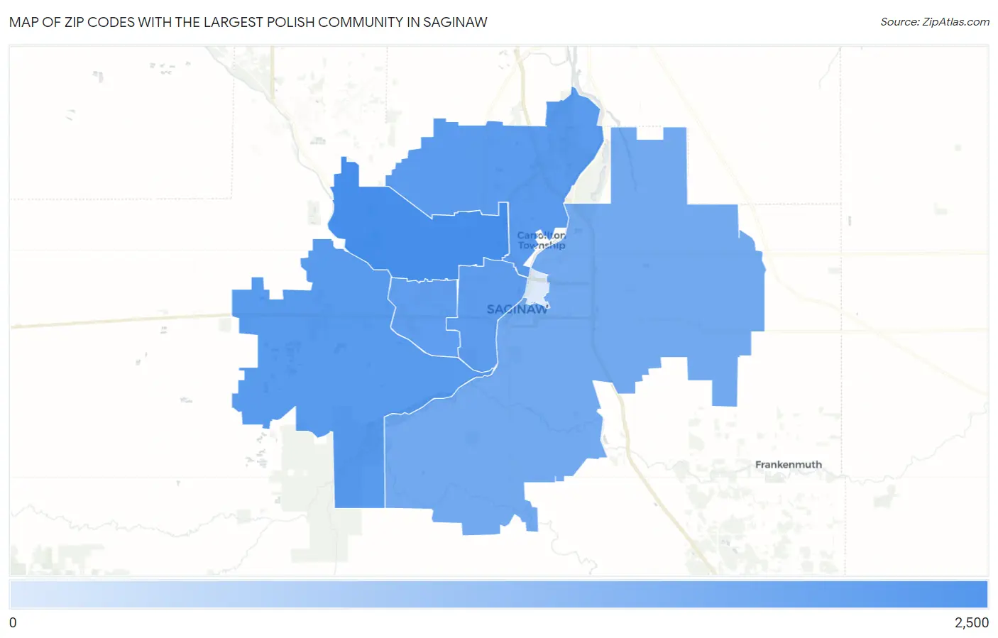 Zip Codes with the Largest Polish Community in Saginaw Map