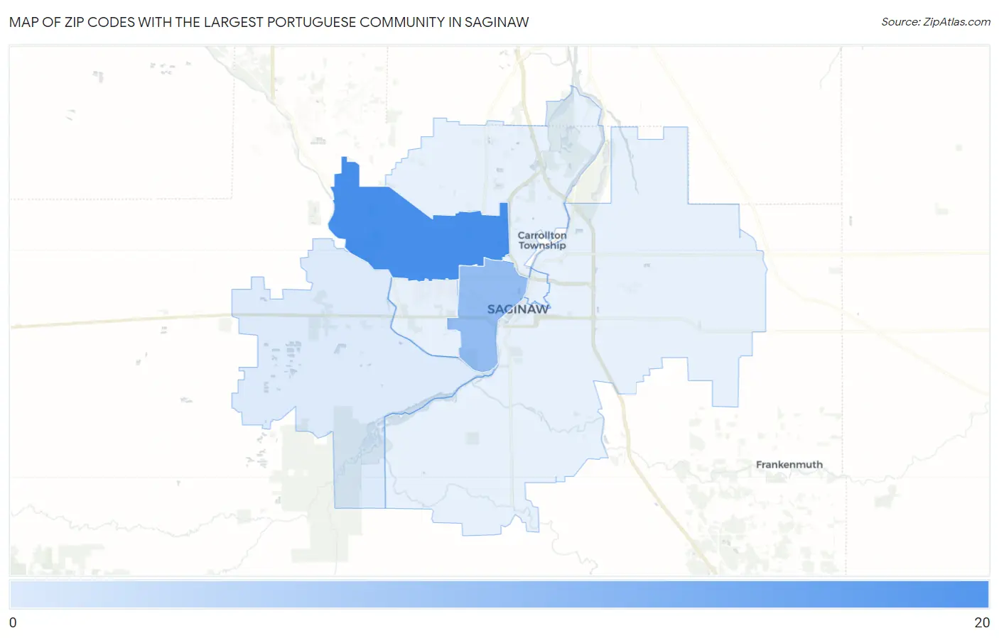 Zip Codes with the Largest Portuguese Community in Saginaw Map