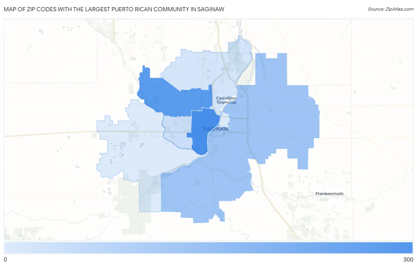 Zip Codes with the Largest Puerto Rican Community in Saginaw Map