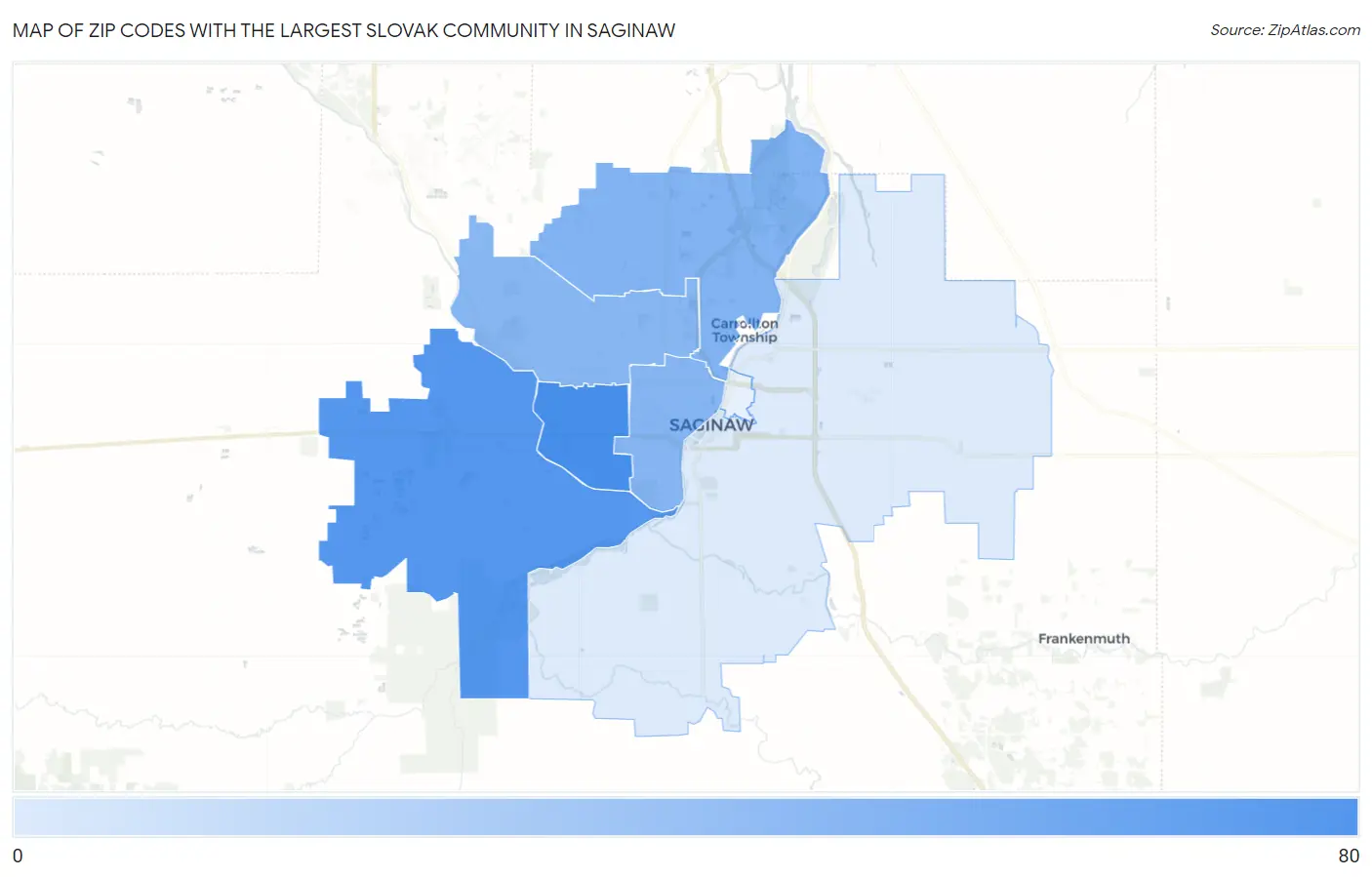 Zip Codes with the Largest Slovak Community in Saginaw Map