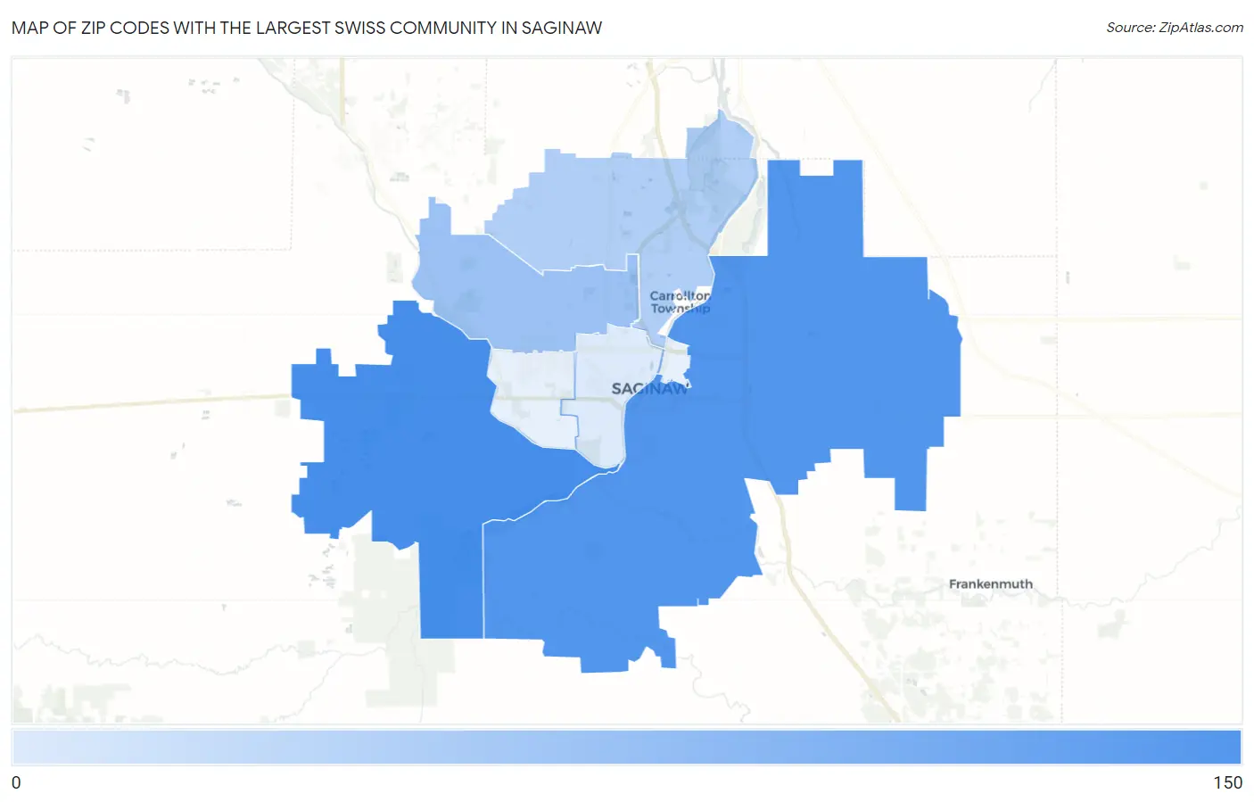 Zip Codes with the Largest Swiss Community in Saginaw Map
