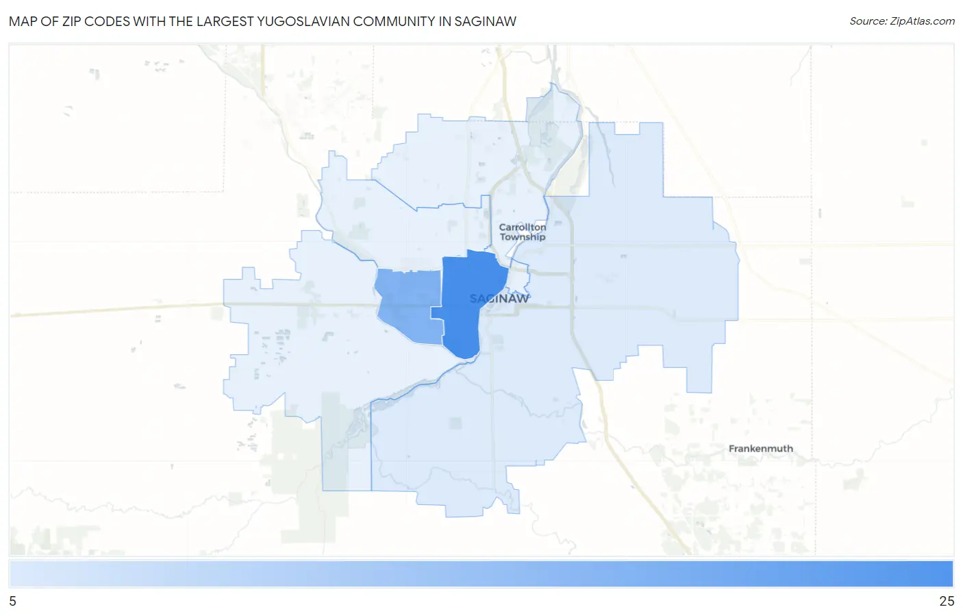 Zip Codes with the Largest Yugoslavian Community in Saginaw Map