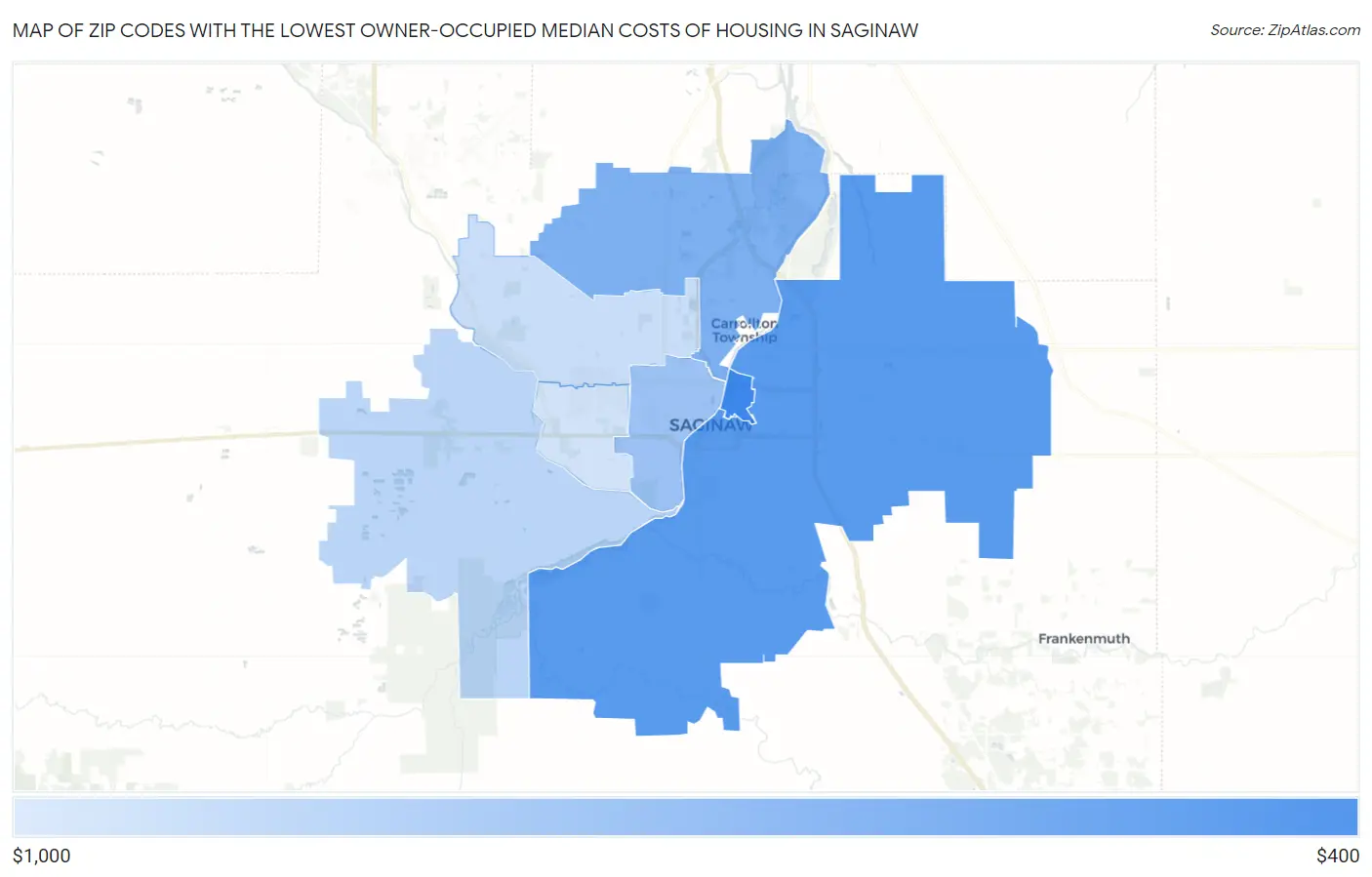 Zip Codes with the Lowest Owner-Occupied Median Costs of Housing in Saginaw Map