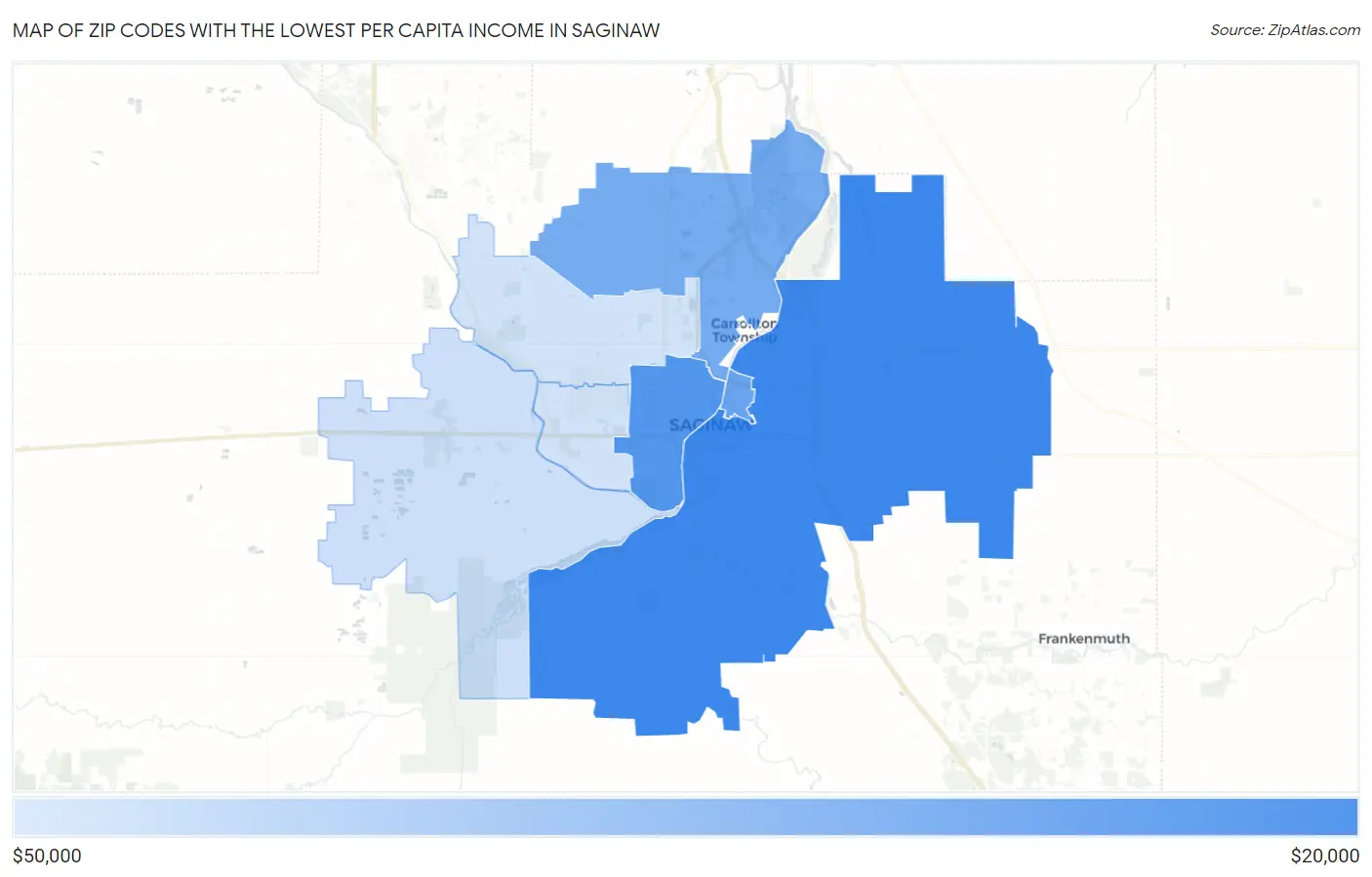 Zip Codes with the Lowest Per Capita Income in Saginaw Map