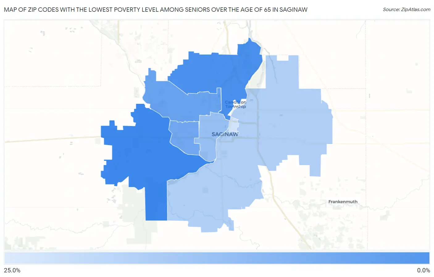 Zip Codes with the Lowest Poverty Level Among Seniors Over the Age of 65 in Saginaw Map