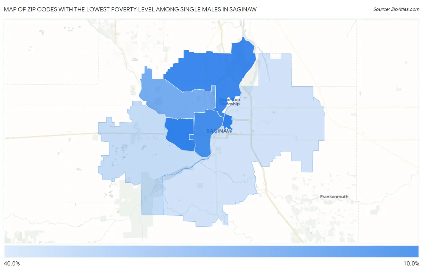 Zip Codes with the Lowest Poverty Level Among Single Males in Saginaw Map