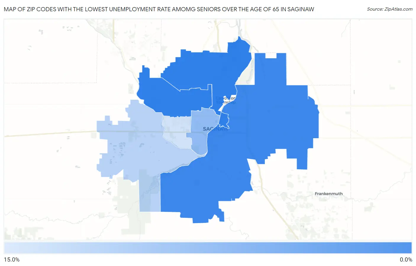 Zip Codes with the Lowest Unemployment Rate Amomg Seniors Over the Age of 65 in Saginaw Map